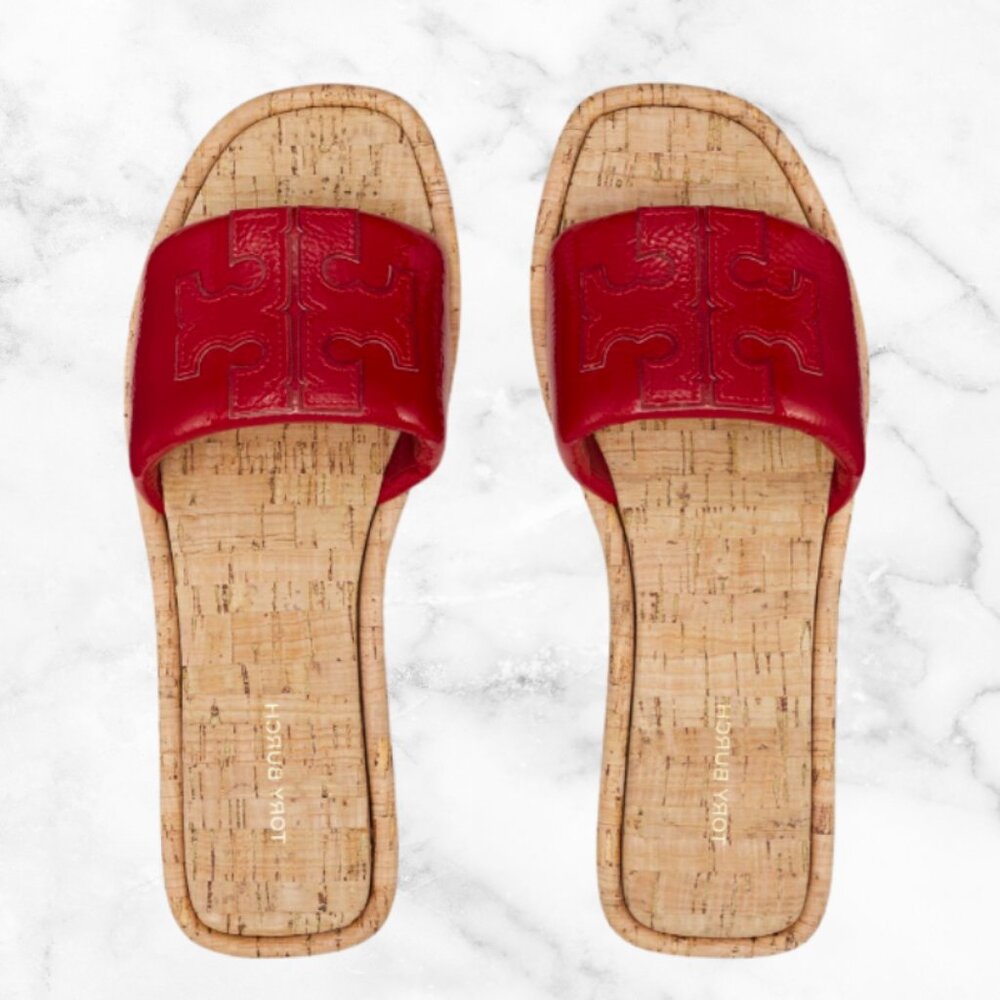 TORY BURCH | Double T Sport Slide Sandals in Red | Women’s 8.5 Slip-On